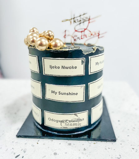 6 inch Black & Gold with Words - Available in Vanilla, Red Velvet, Chocolate, etc.