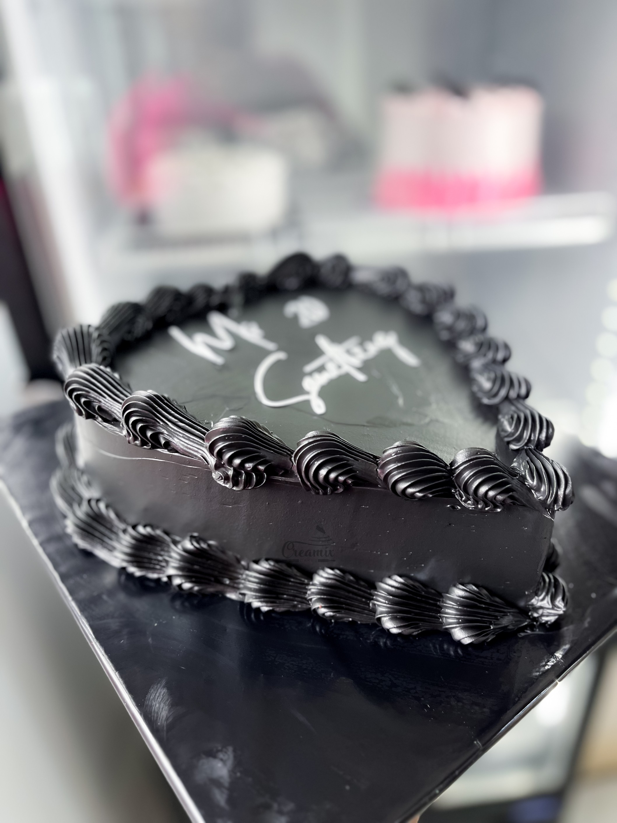 8 inch single layer LOVE black cake - Available in Vanilla, Red Velvet, Chocolate, etc.