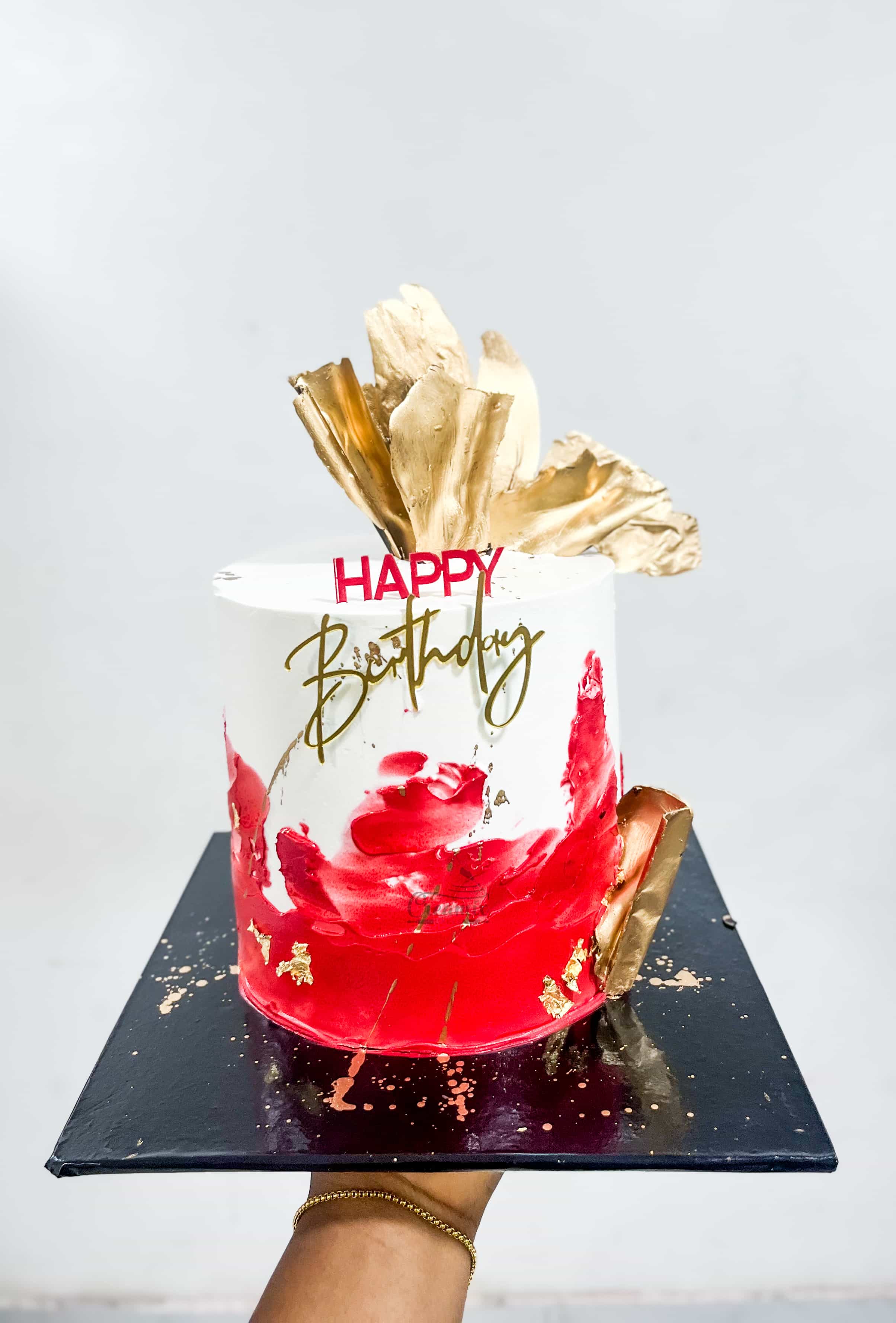 6 inch 3 layers Red White & Gold Cake - Available in Vanilla, Red Velvet, Chocolate, etc.